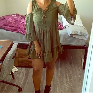Boho style green mini dress